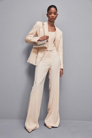 Beige Patrizia Pepe Essential Crepe Palazzo-fit Pants | PSJNAUF-69