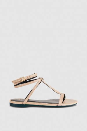 Beige Patrizia Pepe Flat Sandals With Ankle Strap | NWRLOQS-37