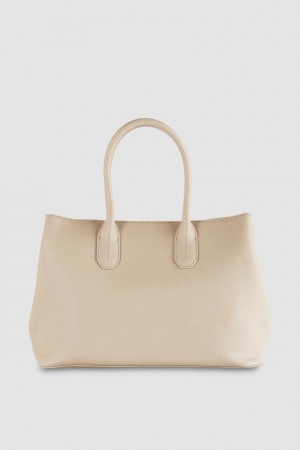 Beige Patrizia Pepe Fly Leather Shopping Bag With Shoulder Strap | OERUIAF-69