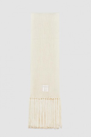 Beige Patrizia Pepe Ribbed Scarf With Fabric Fringes | JAPORBF-36