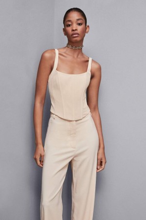 Beige Patrizia Pepe Stretch Fabric Bustier Top | BDYJRUP-93