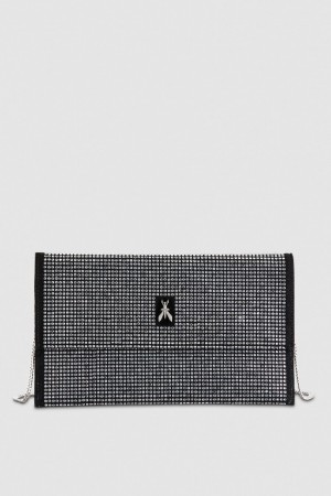 Black Patrizia Pepe Clutch Bag With Rhinestones And Shoulder Strap | VAXCJUH-05