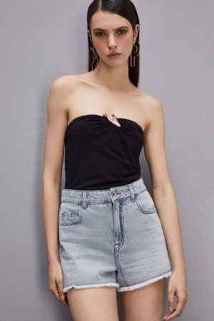 Black Patrizia Pepe Essential Bandeau Top With Décolleté Neckline | GZXJSCE-16