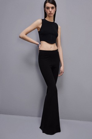 Black Patrizia Pepe Flared Bodycon Pants | DVUHAZP-72