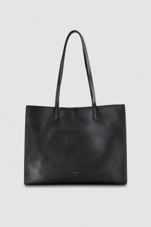 Black Patrizia Pepe Hammered Leather Shopping Bag | OBQCKSP-01