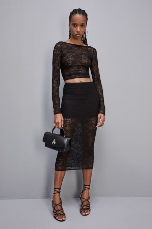 Black Patrizia Pepe Lace Pencil Skirt | VQHPJLM-94