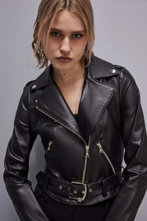 Black Patrizia Pepe Leather Biker Jacket | GUYLTVE-84