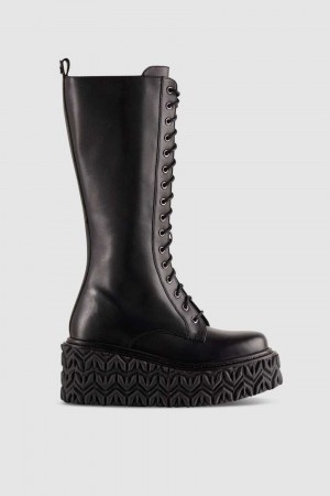 Black Patrizia Pepe Leather Boots With Side Zipper | NDYWHST-95