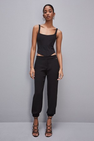 Black Patrizia Pepe Low-waisted Jogger Pants | GRAZVHY-58