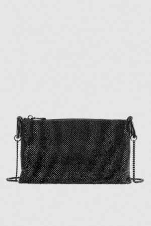 Black Patrizia Pepe Maxichain Rhinestone Clutch Bag | HBJYNER-21