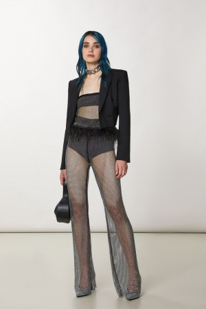 Black Patrizia Pepe Mesh Pants With Rhinestones | JBKDLYS-05