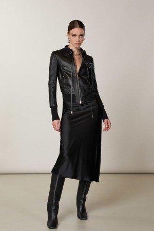 Black Patrizia Pepe Nappa Lambskin Jacket | MSOIPLY-83