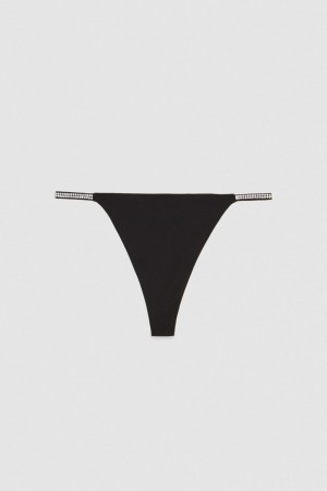 Black Patrizia Pepe Rhinestone-decorated Jersey Thong | TEFJVDS-87