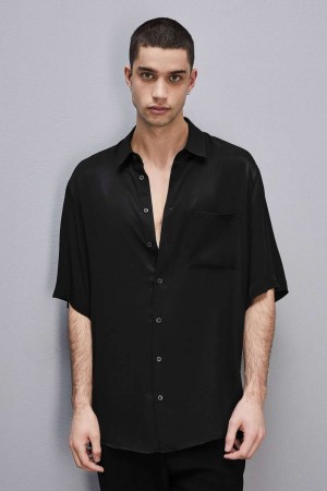 Black Patrizia Pepe Short Sleeve Shirt In Viscose Twill | LNGYOHJ-60