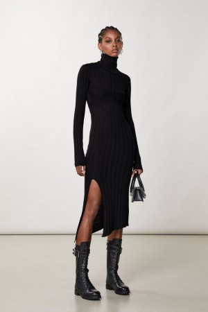 Black Patrizia Pepe Slim Fit Ribbed Dress | KJNABEC-96