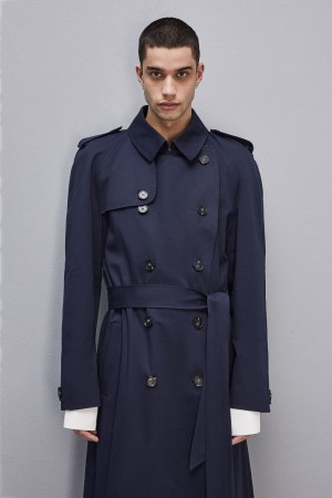 Blue Patrizia Pepe Double-breasted Cotton Gabardine Trench Coat | CWKFDTN-83