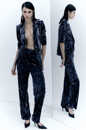 Blue Patrizia Pepe Flowing Velvet Pants | MPGAURI-10