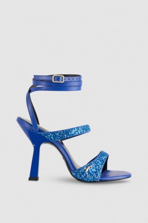 Blue Patrizia Pepe Glitter-coated Fabric Heeled Sandal | QKALUNJ-31