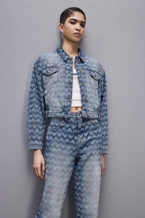 Blue Patrizia Pepe Monogram Denim Jacket | JPMTELK-01