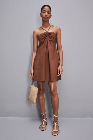 Brown Patrizia Pepe Flared Mini Dress With Bare Shoulders | EKOSTWV-65