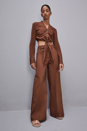 Brown Patrizia Pepe Low-waisted Palazzo Fit Pants | ZXKWLQH-41