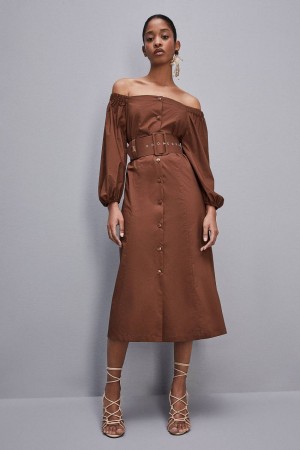 Brown Patrizia Pepe Off-shoulder Dress With Belt | TOIZEBG-24