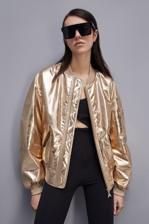 Gold Patrizia Pepe Padded Over Bomber Jacket | BNZDKHV-45