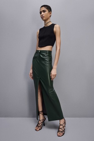 Green Patrizia Pepe Long Skirt In Coated Fabric | YQJLKAW-03