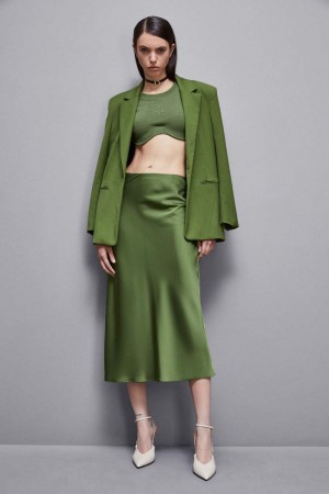 Green Patrizia Pepe Shiny Satin Midiskirt | DIGBJZT-42