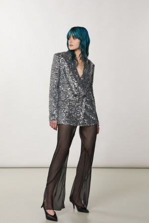 Grey Patrizia Pepe Two-button Jacket With Sequins | FZGXOJE-90