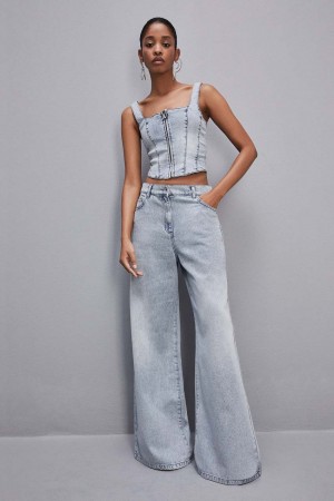 Light Blue Patrizia Pepe Low Rise Oversized Denim Jeans | KSXWMRV-30