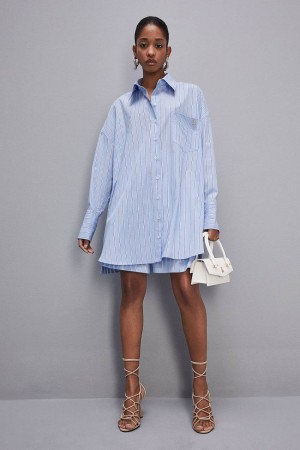 Light Blue Patrizia Pepe Mini Over Shirt Dress | YLWGVEZ-42