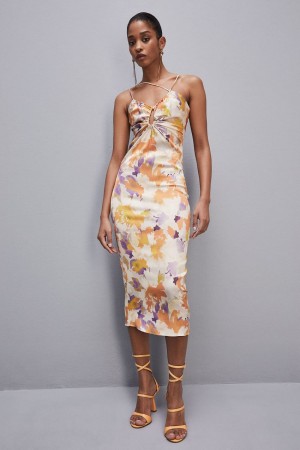 Multicolor Patrizia Pepe Midi Dress With Cut-out And Asymmetrical Straps | KQTVUSP-72