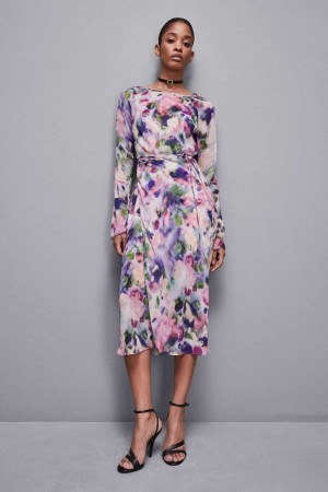 Multicolor Patrizia Pepe Patterned Chiffon Midi Dress | IHAWBEJ-98