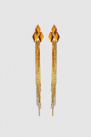 Orange Patrizia Pepe Pendant Earrings With Micro Fly Links And Metal Fringing | PBAMYJZ-36