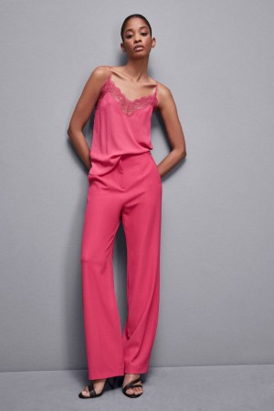 Pink Patrizia Pepe Essential Crepe Lace Top | KVMFGRX-94