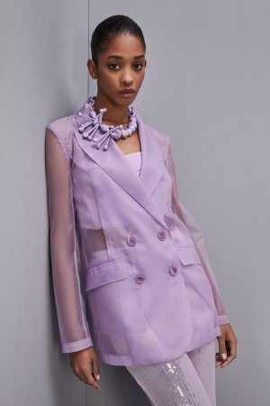 Purple Patrizia Pepe Double-breasted Jacket With Regular Sleeves | OAGHUIC-09