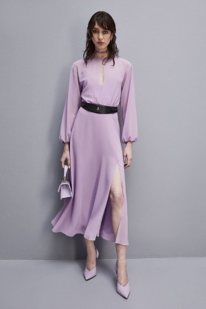 Purple Patrizia Pepe Double-breasted-effect Dress With Soft Sleeves | IXETBGA-93