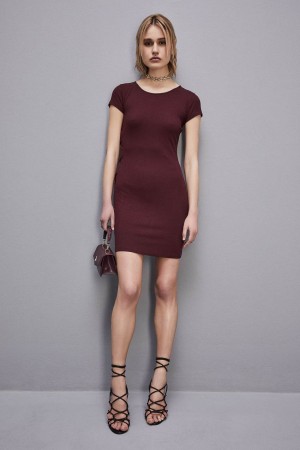 Purple Patrizia Pepe Essential Slim Rib-knit Dress | ZTICMHX-14