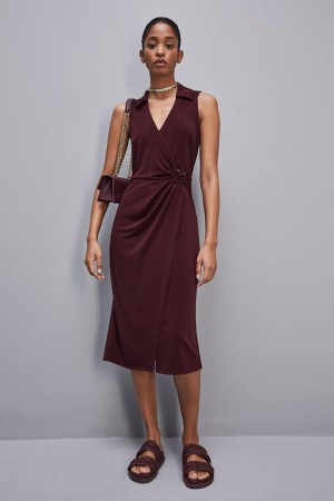 Purple Patrizia Pepe Sleeveless Midi Jersey Dress | LEYIZGO-65