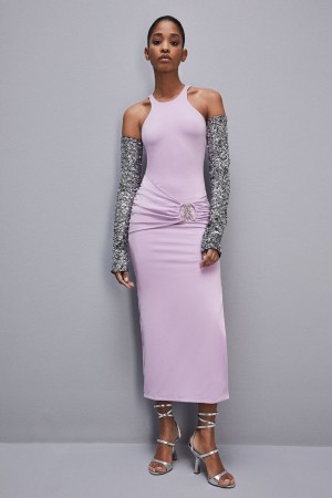 Purple Patrizia Pepe Slim Dress In Jersey With Fly Rhinestones | TYBJLZN-84