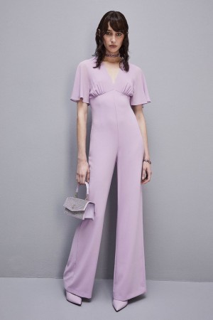 Purple Patrizia Pepe V-neck Jumpsuit In Sablè Crepe Fabric | DWOYXKP-05