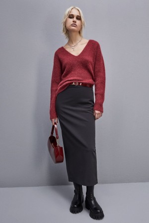 Red Patrizia Pepe Alpaca-blend Sweater With V-neck | UDMTLGK-16