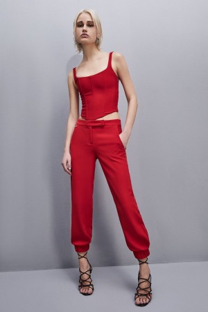 Red Patrizia Pepe Low-waisted Jogger Pants | BXMKYHS-57