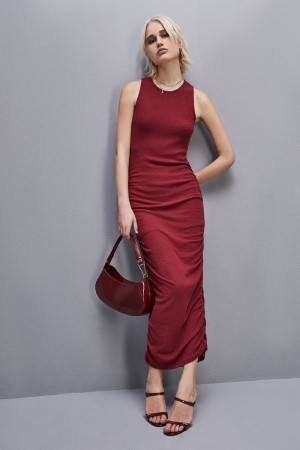 Red Patrizia Pepe Ribbed Viscose Dress | ZRBIMJA-06