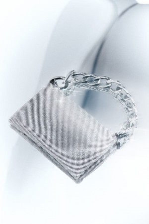 Silver Patrizia Pepe Maxichain Rhinestone Clutch Bag | IXSFGAH-49