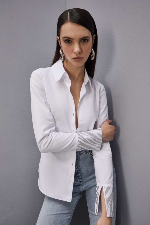 White Patrizia Pepe Cotton Shirt With Rhinestones | MWCPQUR-41