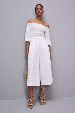 White Patrizia Pepe Cropped Over Fit Pants | OPAXLQH-84