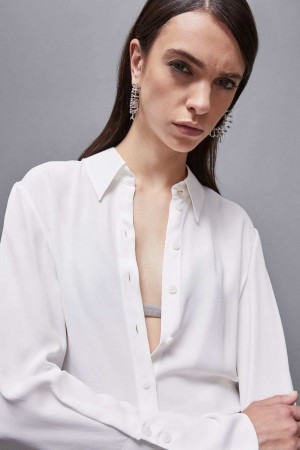 White Patrizia Pepe Essential Crepe Long-sleeved Shirt | HVFQGNU-50