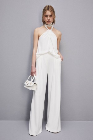 White Patrizia Pepe Pleated Pants In Fluid Twill | ICQKTJM-73